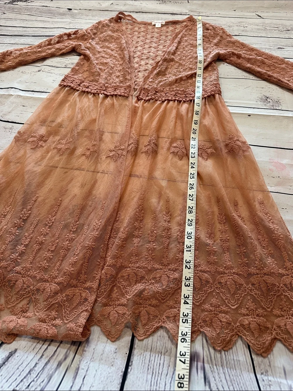 Lace & Tulle Open Front Duster in Dusty Rose
